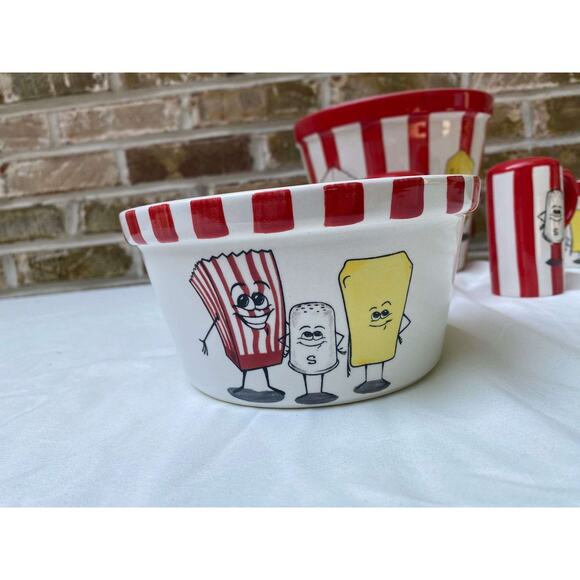 TableTops Unltd Kitchen Prep101 Ceramic Popcorn Bucket, Shakers & Matching Bowls - Picture 4 of 5